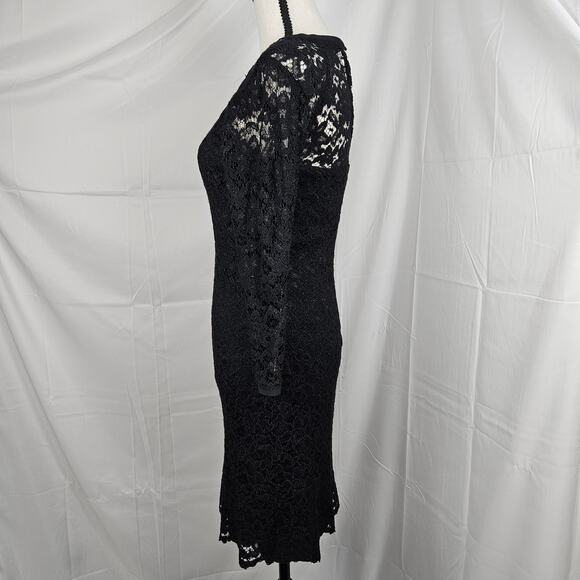 Juicy Couture Black Lace Long Sleeve Sheath Dress Size 0 Elegant Cocktail Look - Picture 3 of 10